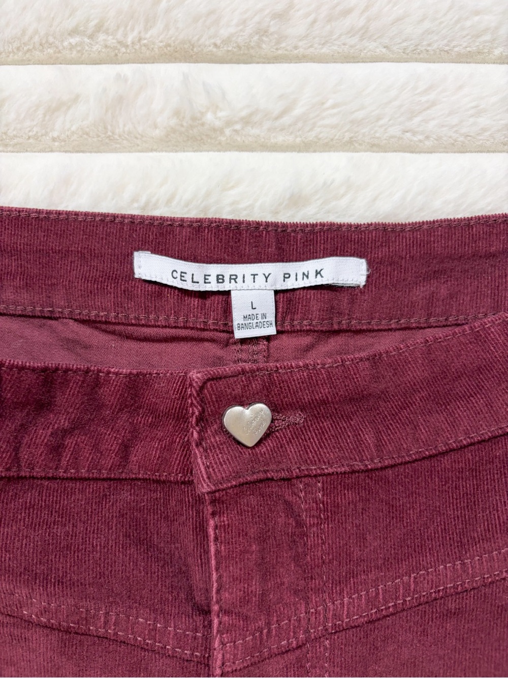 NWT Celebrity Pink Western Corduroy Mini Skirt Burgundy Size Large - Picture 3 of 4